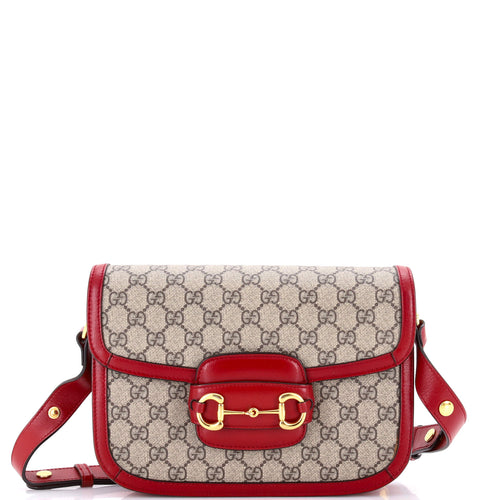 GUCCI Horsebit 1955 Shoulder Bag GG Coated Canvas with Leather Small