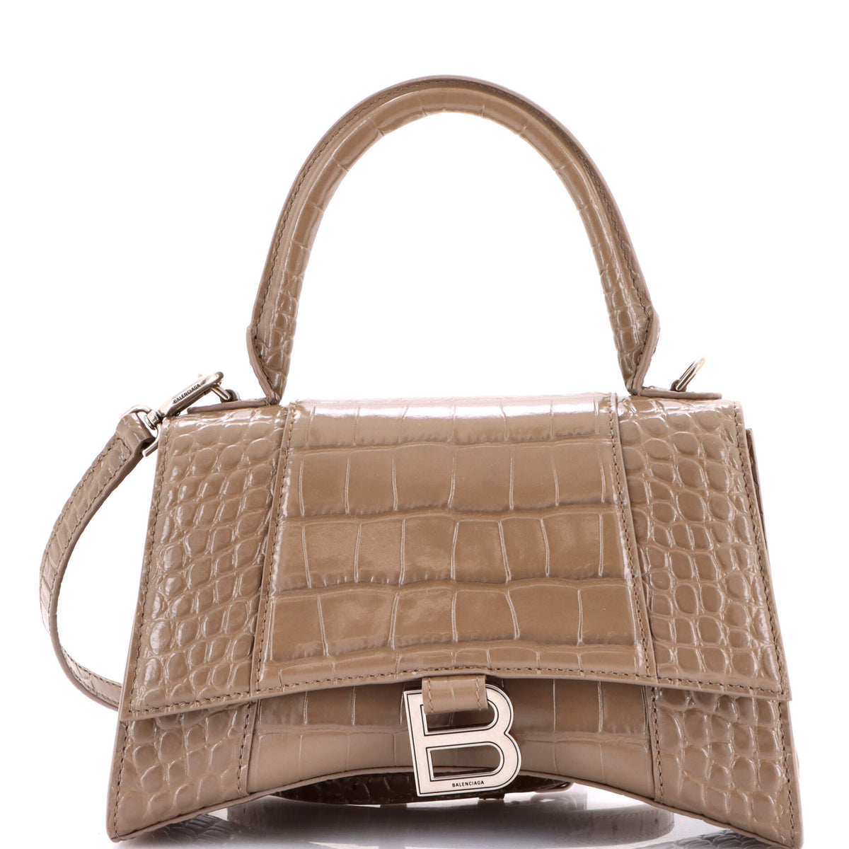 Balenciaga Hourglass Top Handle Bag Crocodile Embossed Leather Small