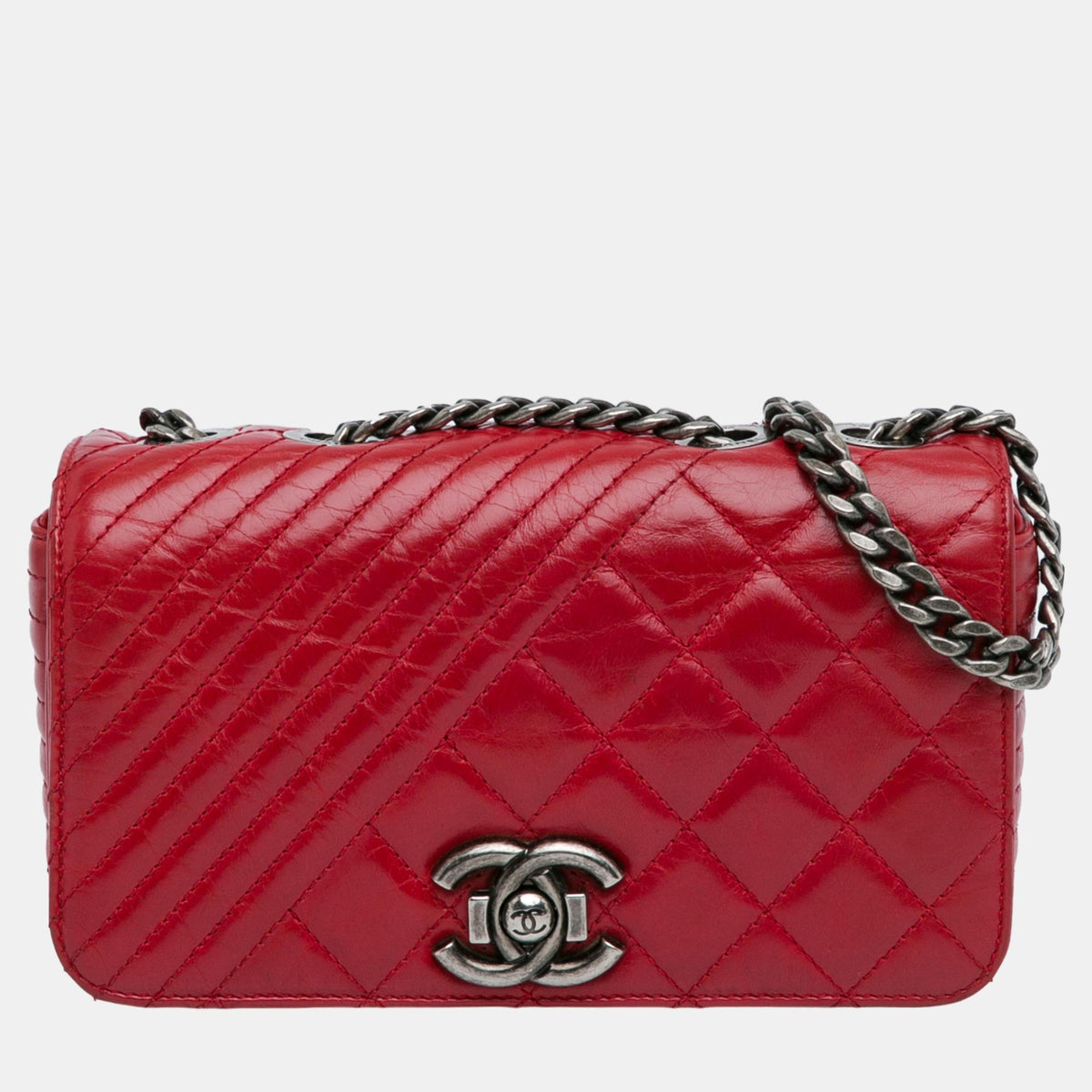 Chanel Red Glazed Leather Small Coco Boy Flap Bag