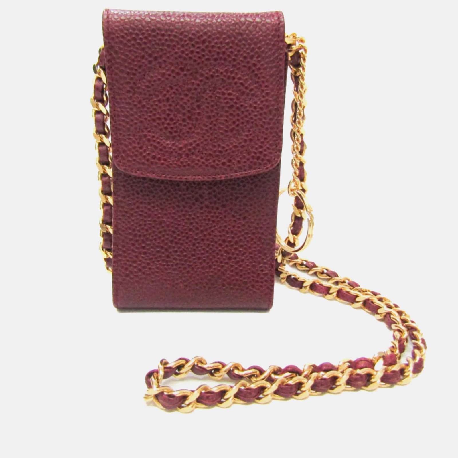 Chanel Dunkelrote CC-Pochette-Umhängetasche aus Kaviarleder mit Kette