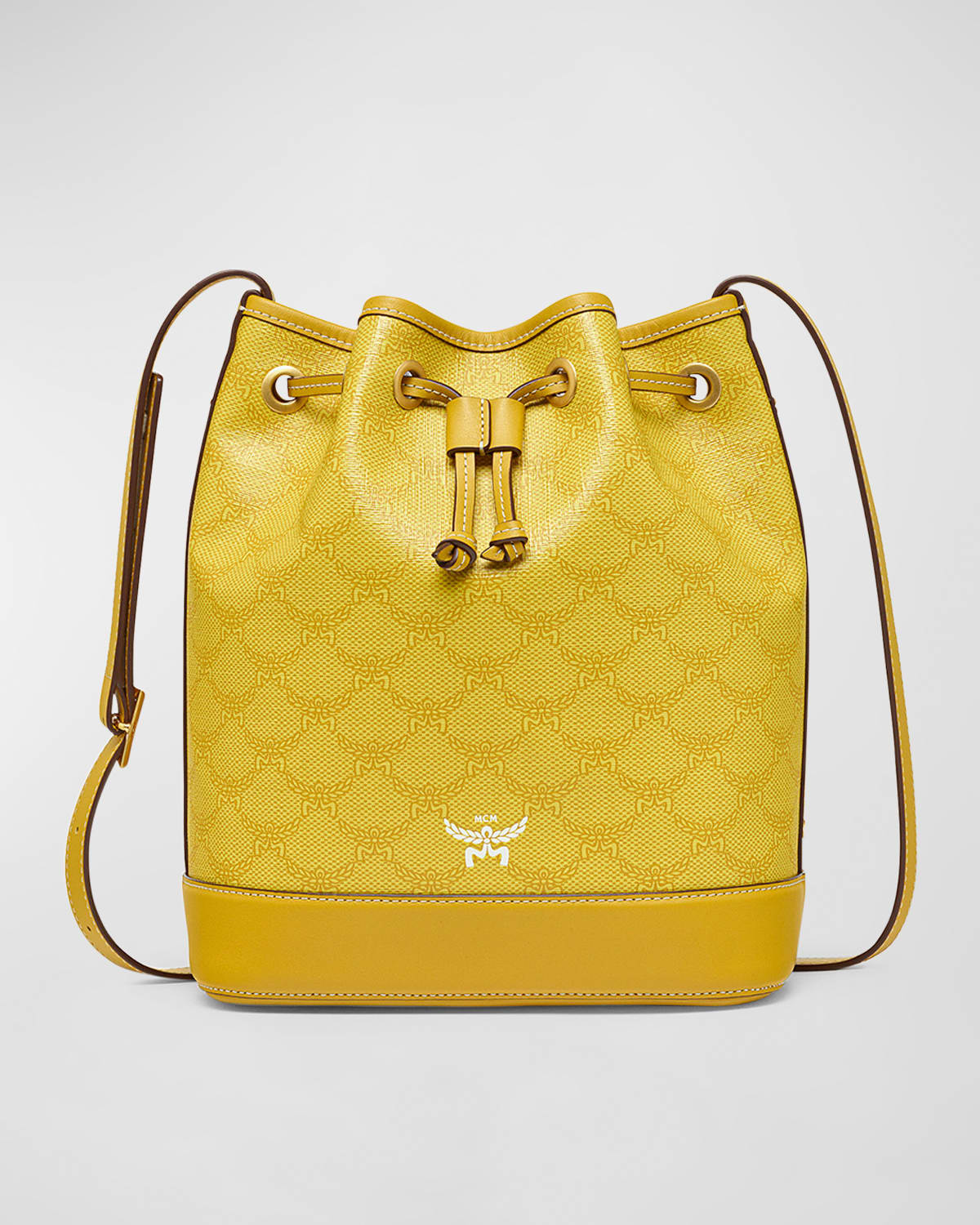 MCM Lauretos Monogram Drawstring Bucket Bag