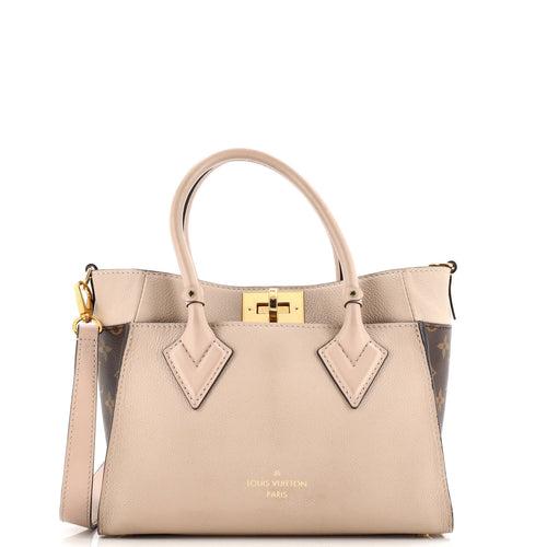 On My Side Tote Leather with Monogram Canvas PM