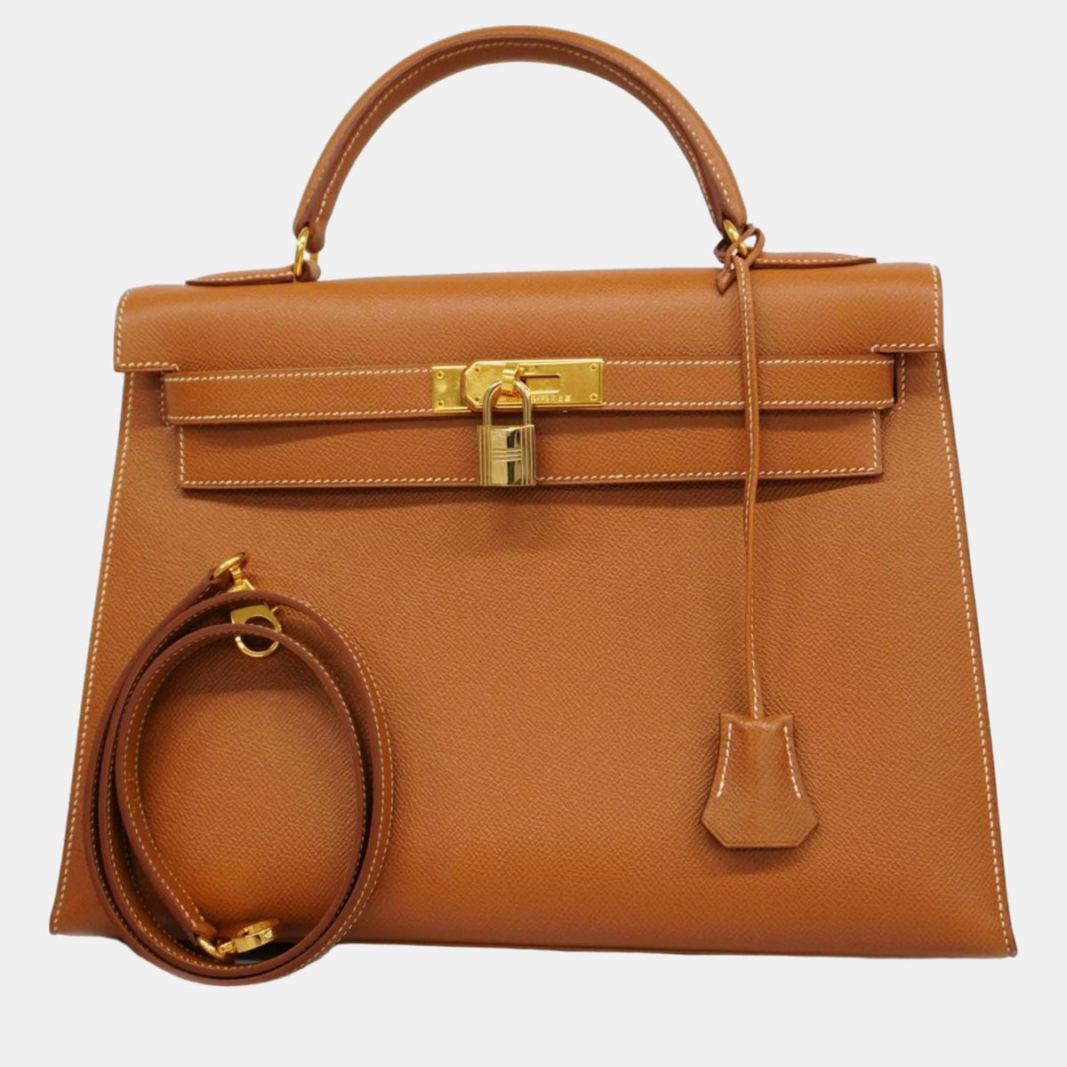 Hermès Gold Couchevel Kelly 32 A Engraved Handbag