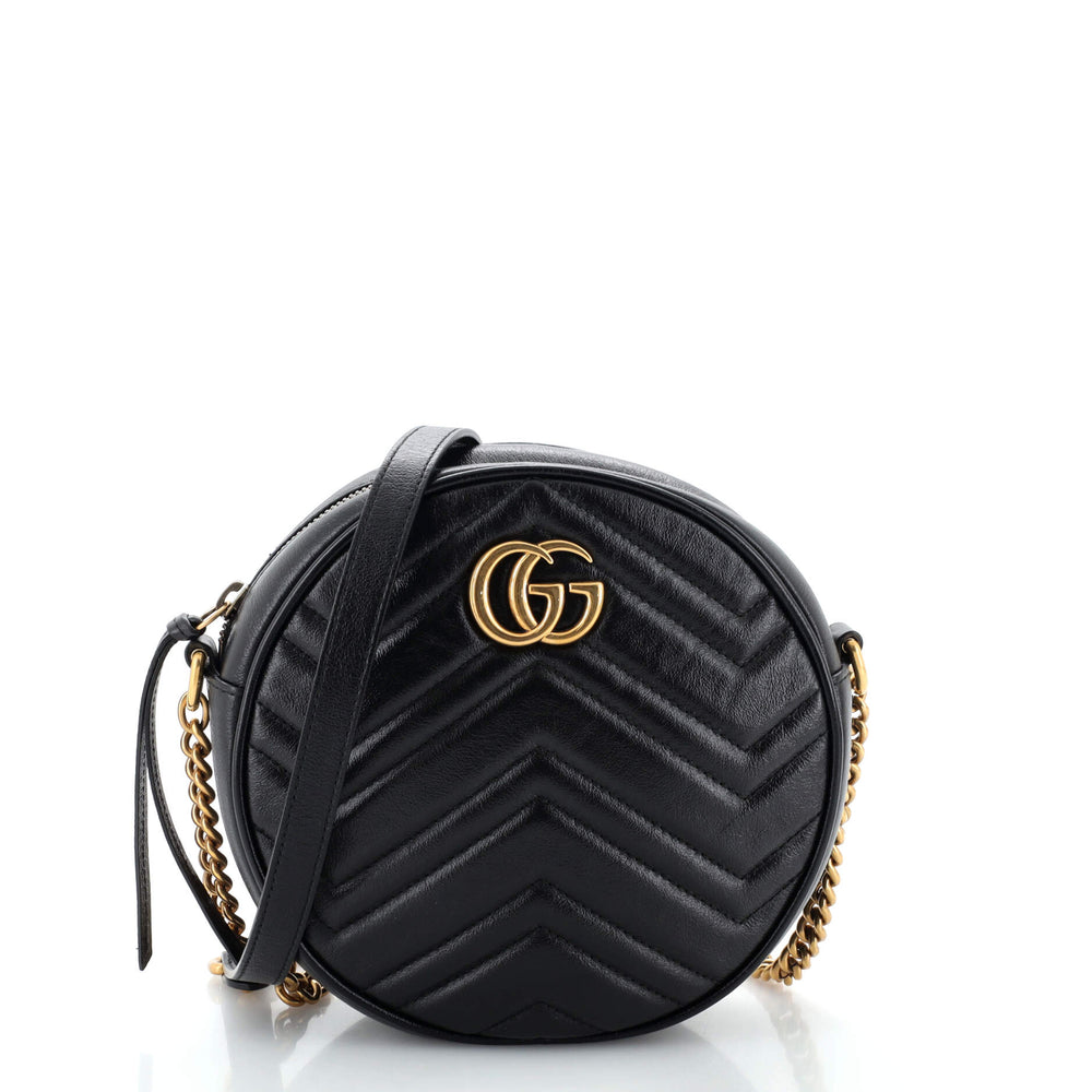 GUCCI GG Marmont Runde Umhängetasche Matelasse Leder Mini