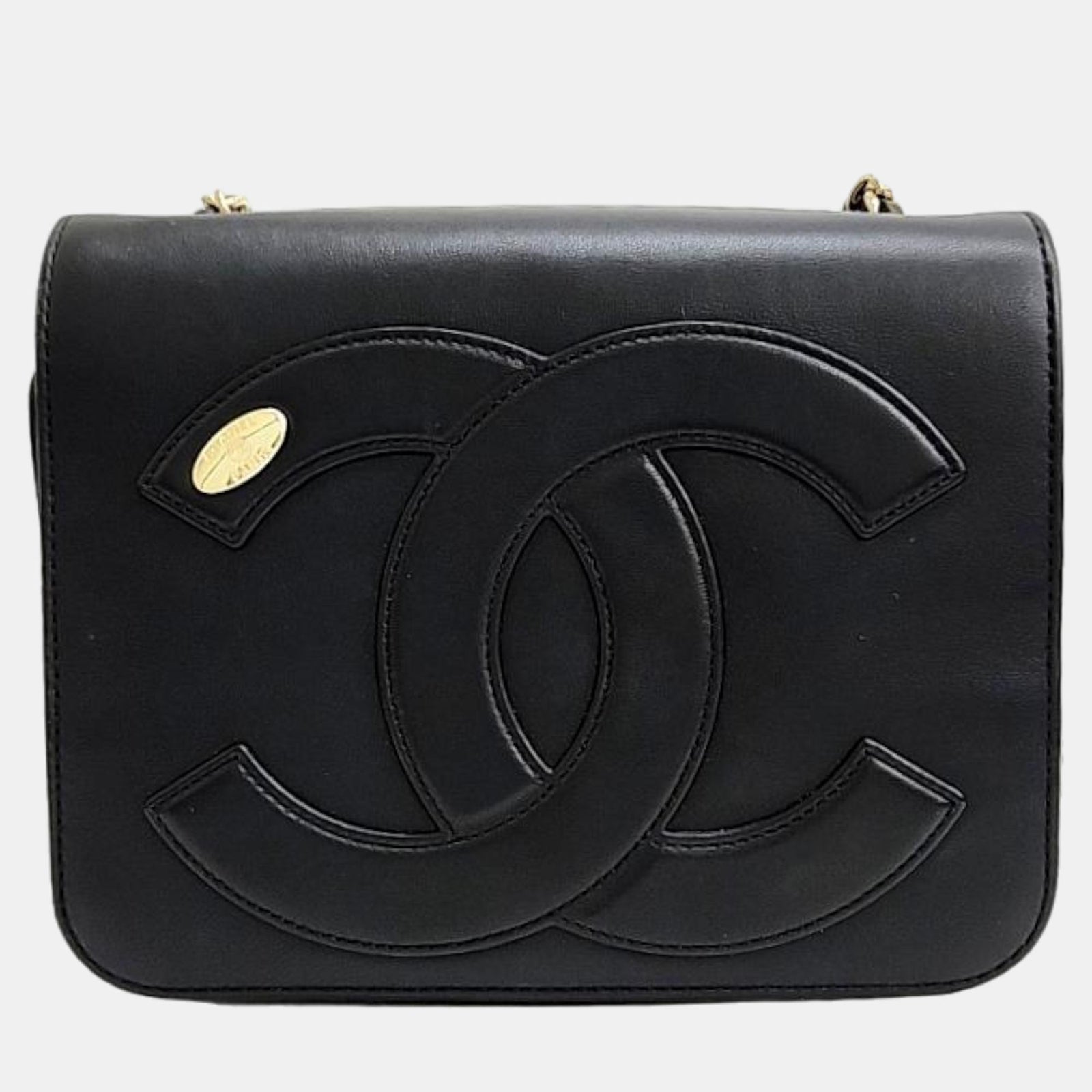 Chanel Schwarze CC Mania Umhängetasche aus Leder mit Klappe