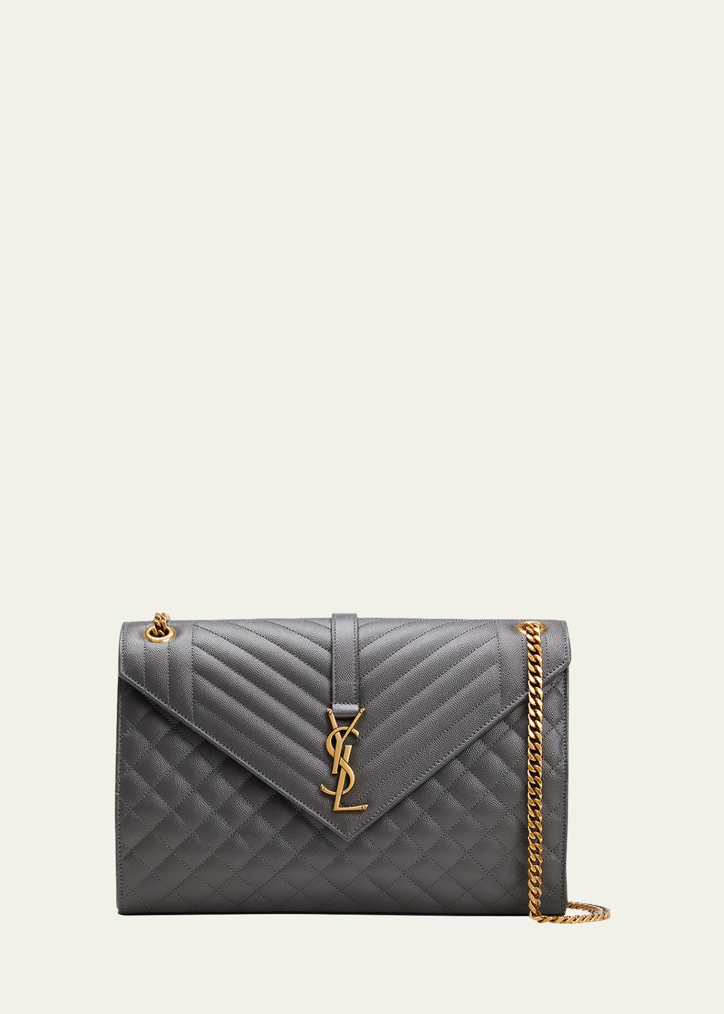 Saint Laurent Envelope Triquilt Large YSL Shoulder Bag in Grained Leather