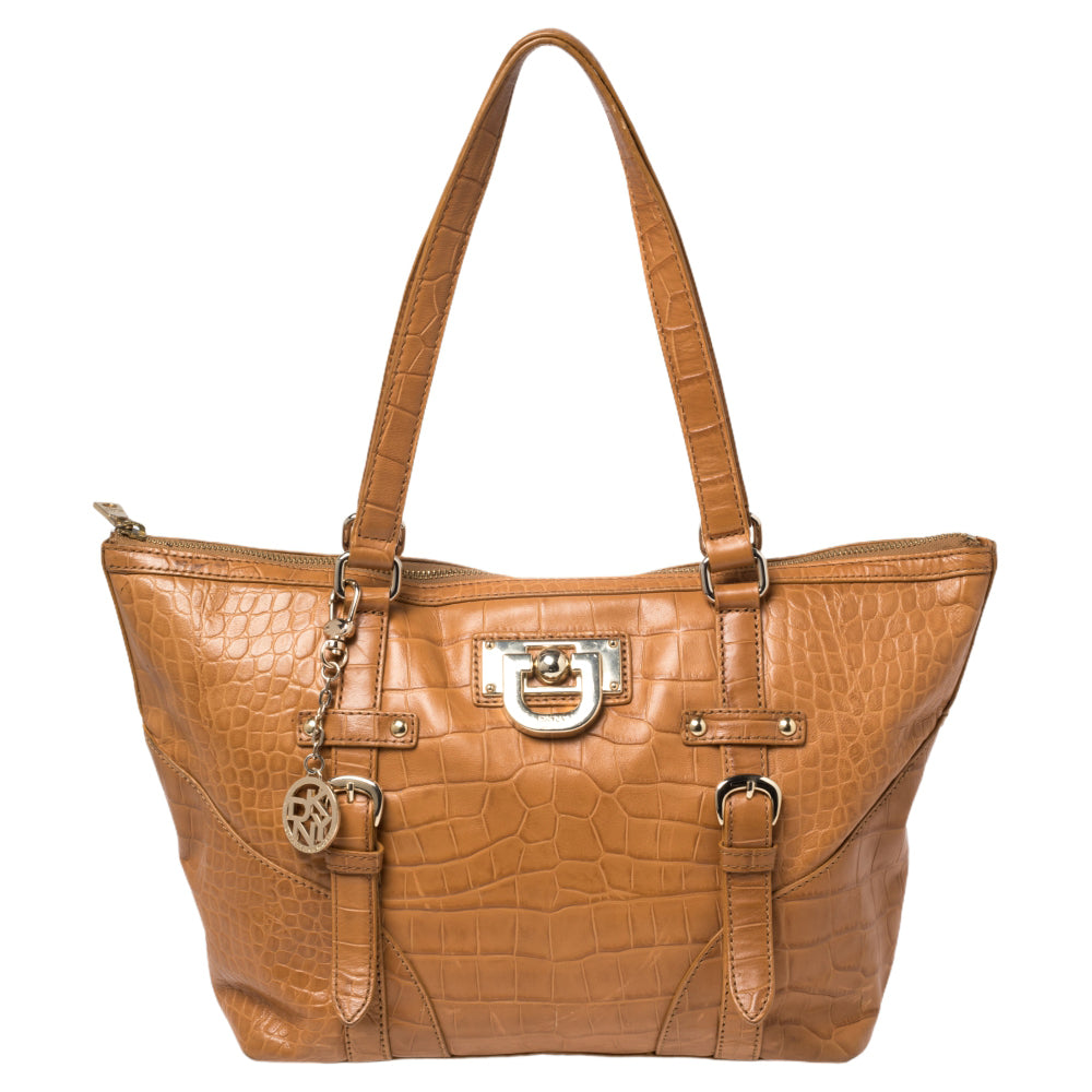 DKNY DKNY Brown Croc Embossed Leather Tote