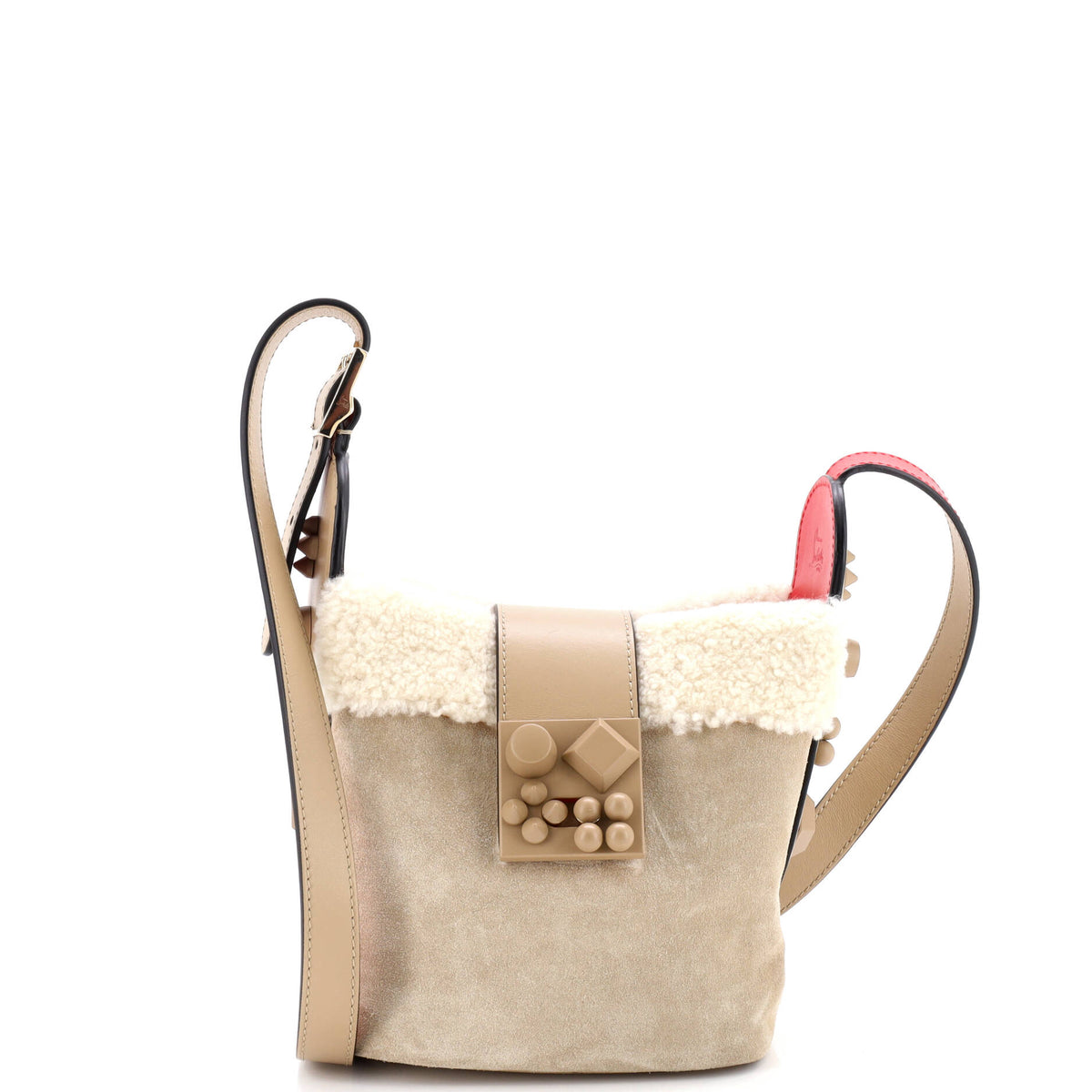 Christian Louboutin Carasky Bucket Bag Suede with Shearling Mini