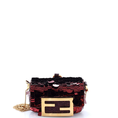 FENDI Chain Baguette Charm Bag Sequins Nano