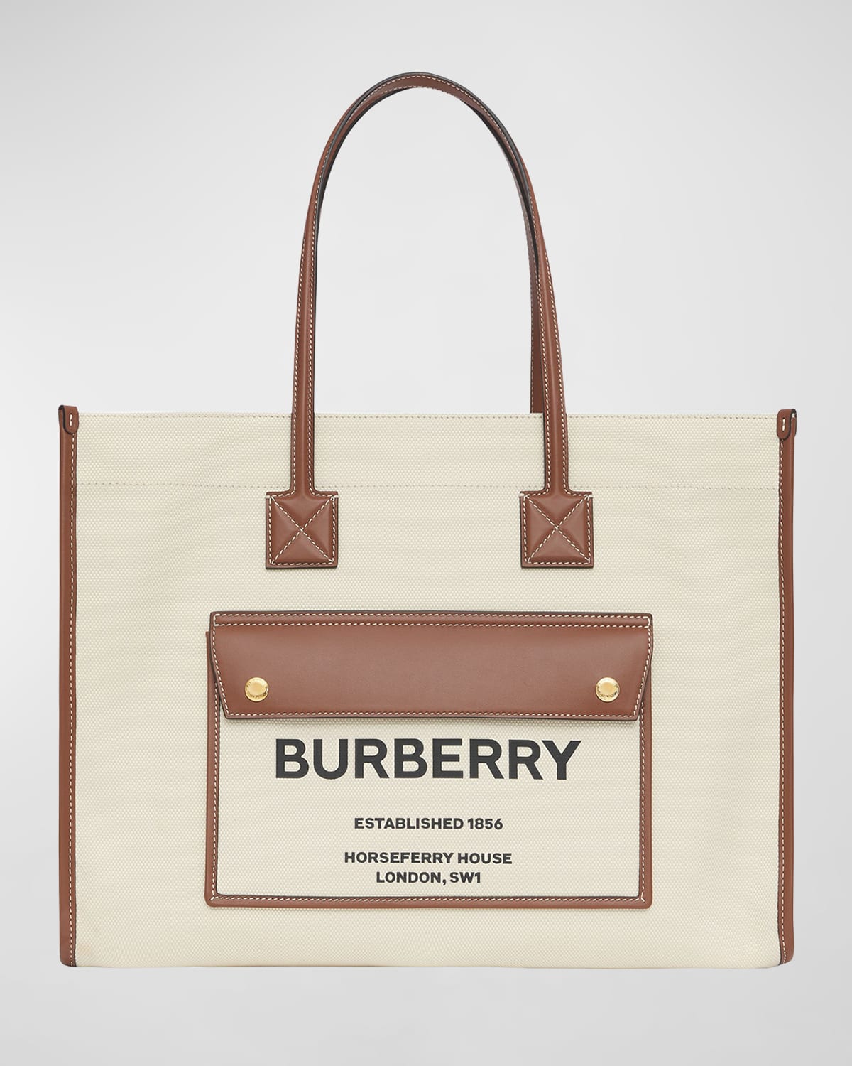 Burberry East-West-Tragetasche aus glattem Leder und Canvas