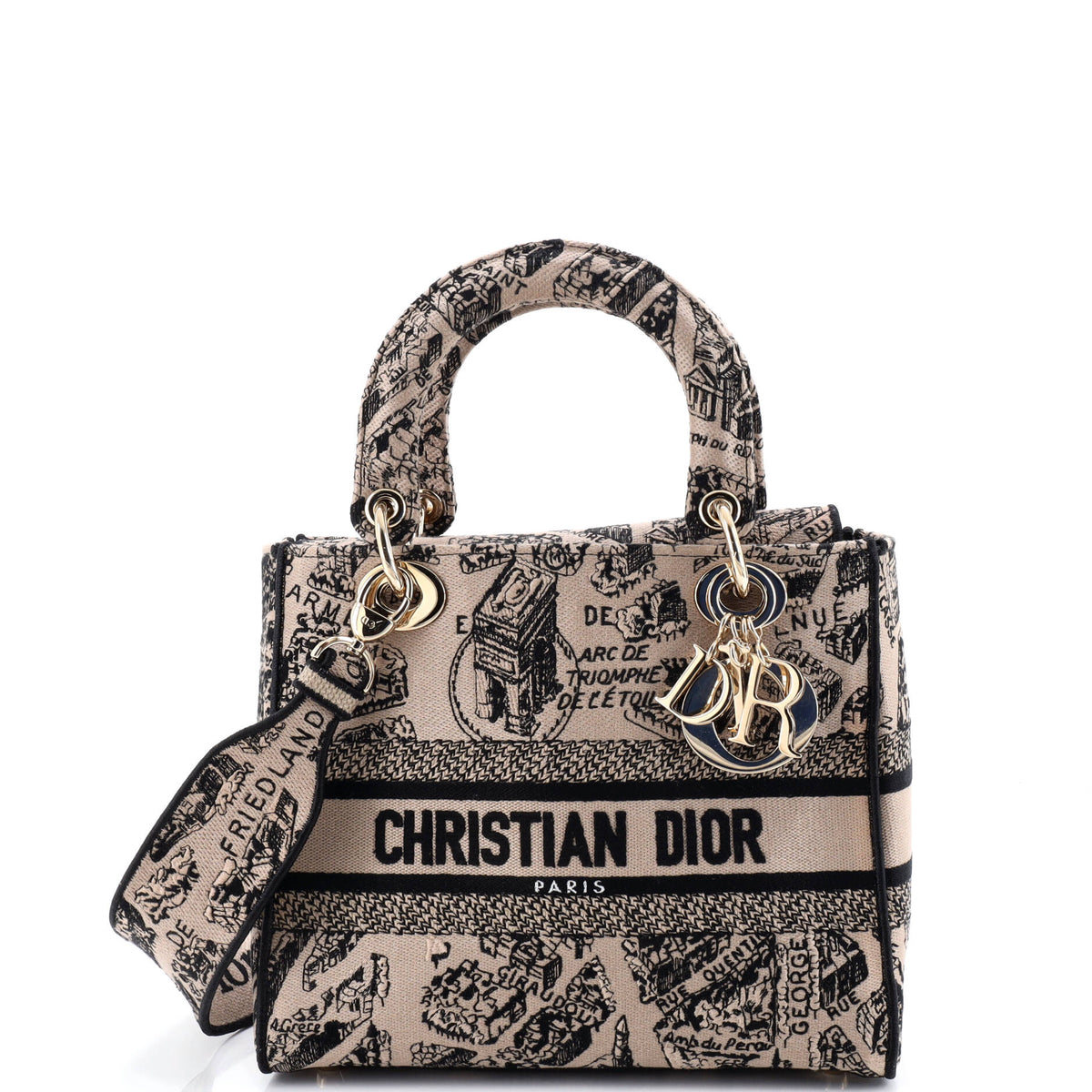 Christian Dior Lady D-Lite Bag Embroidered Canvas Medium