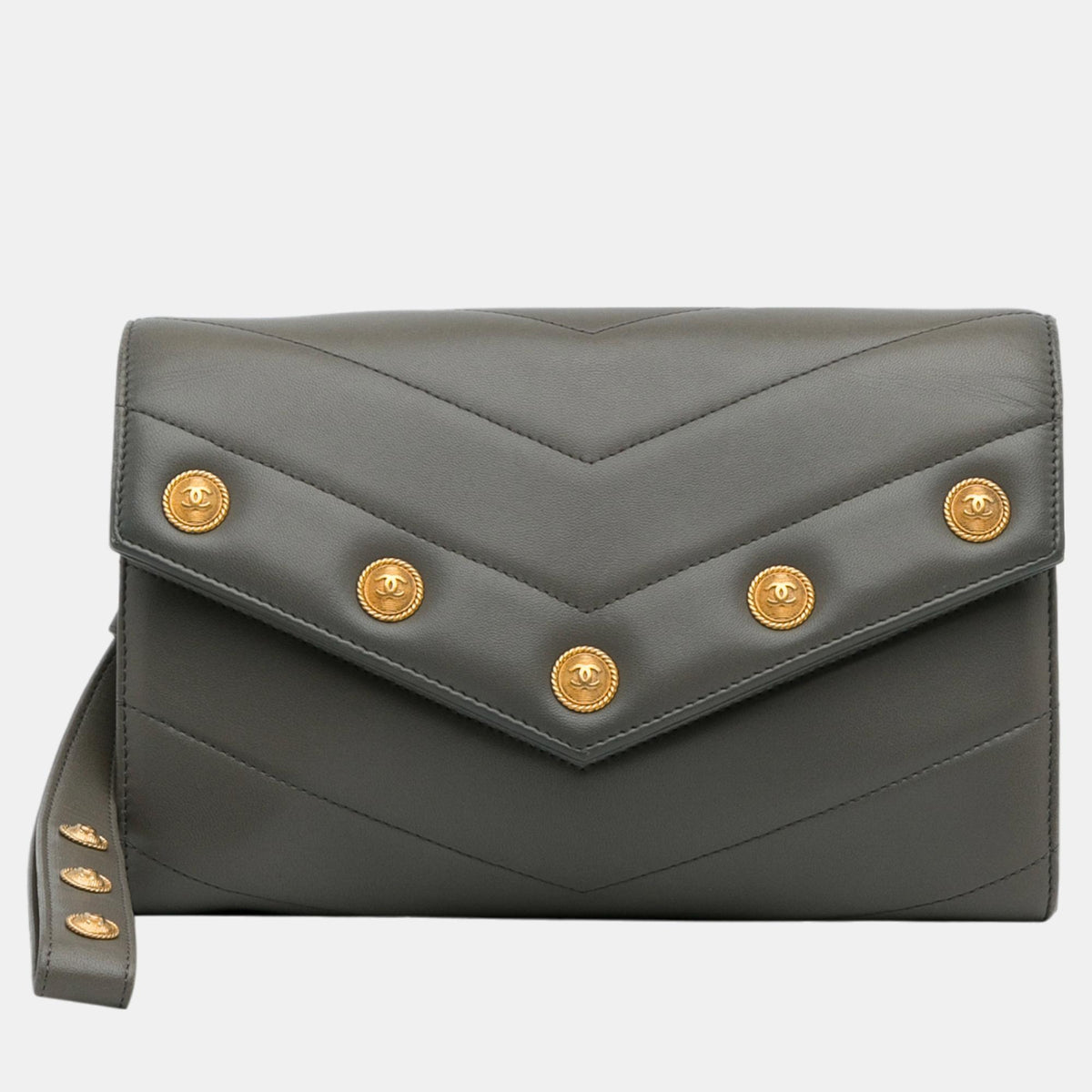 Chanel Grey Medallion Chevron Flap Clutch