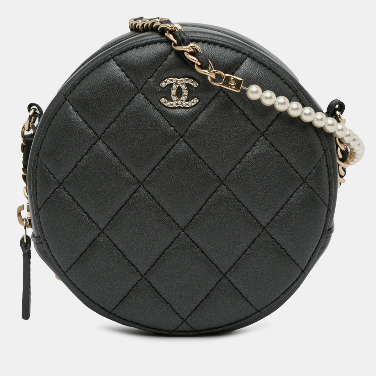 Chanel Quilted Lambskin Round Pearl Clutch with Chain
