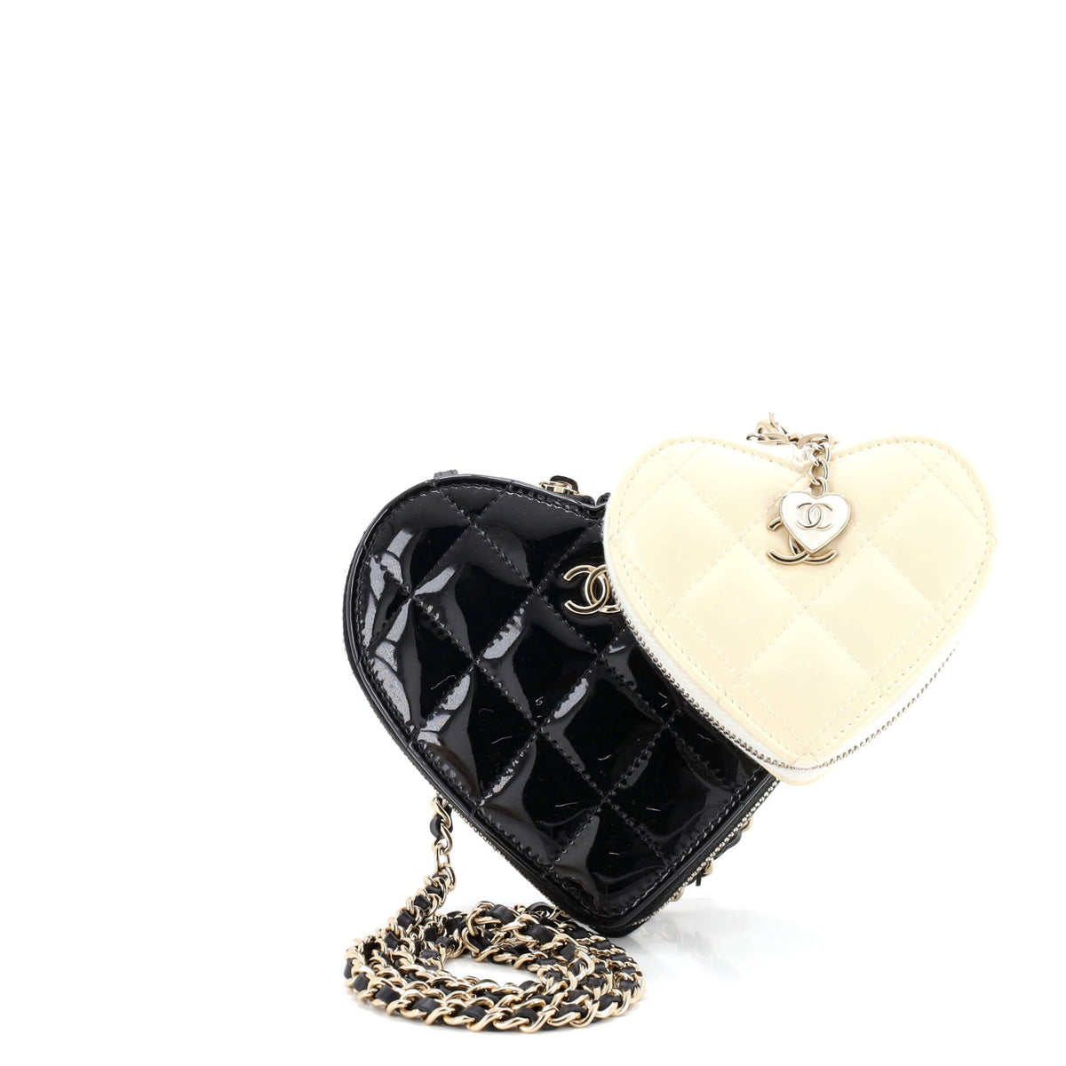 Chanel CHANEL Double Heart Clutch with Chain Quilted Patent