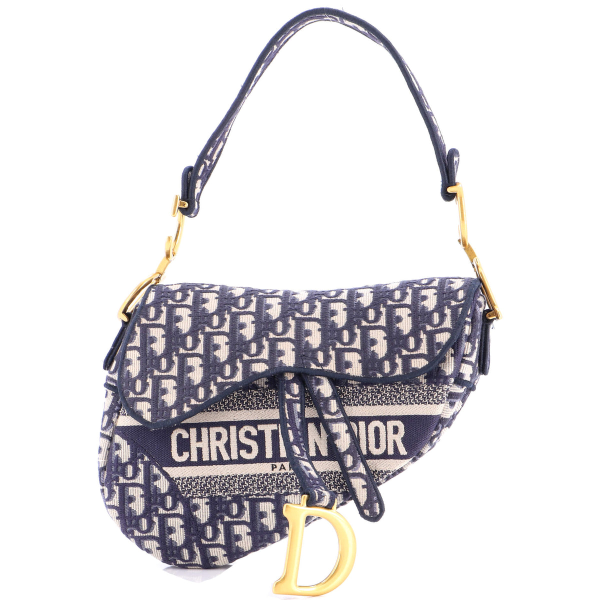 Christian Dior Saddle Handbag Logo Embroidered Oblique Canvas Medium