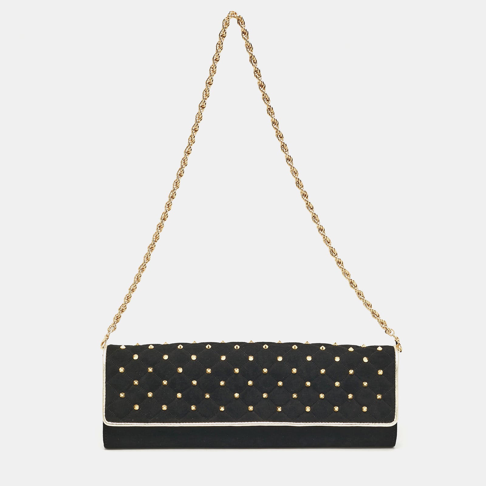 Roberto Cavalli Black Suede Studded Long Chain Clutch