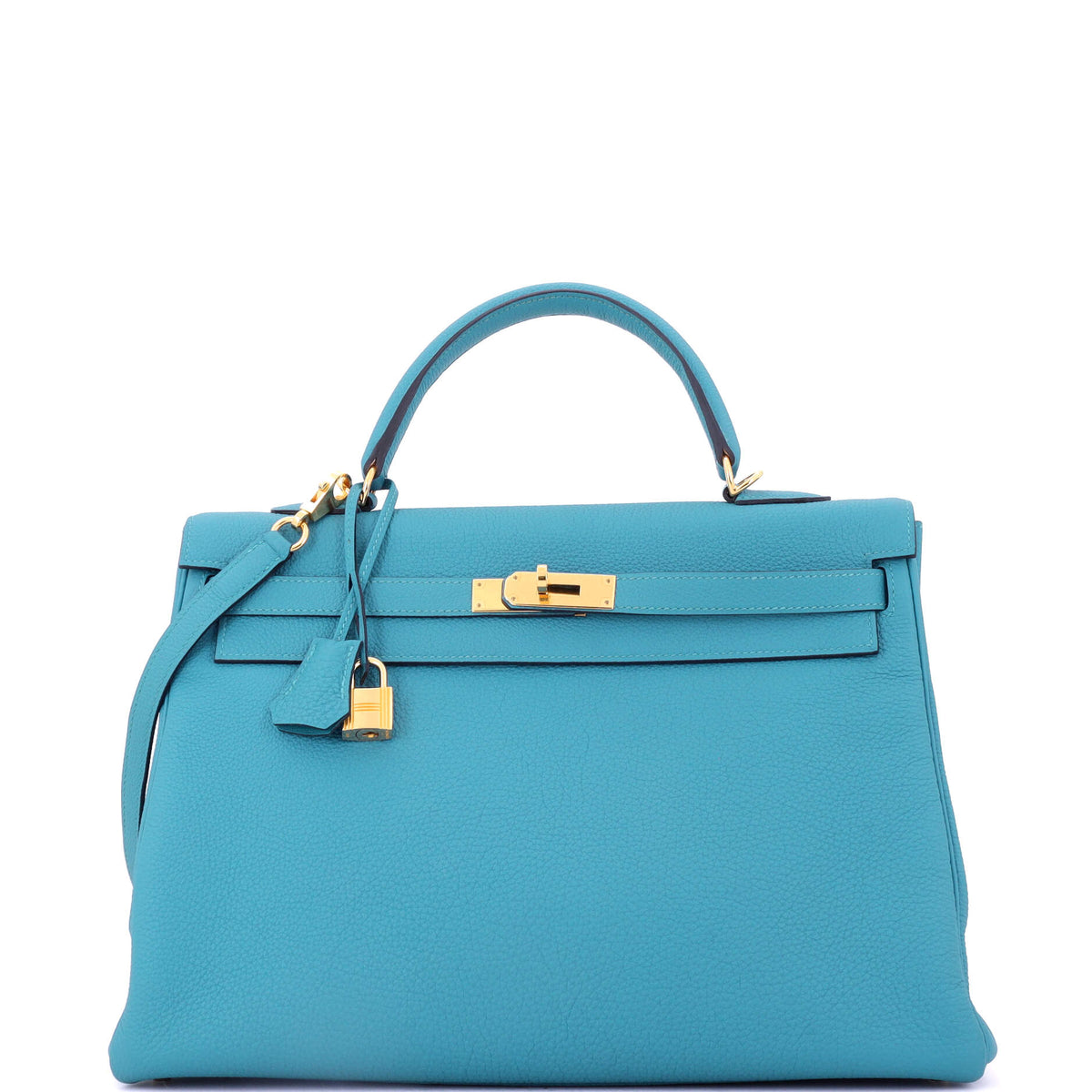 Herm?s Kelly Handbag Turquoise Togo with Gold Hardware 35