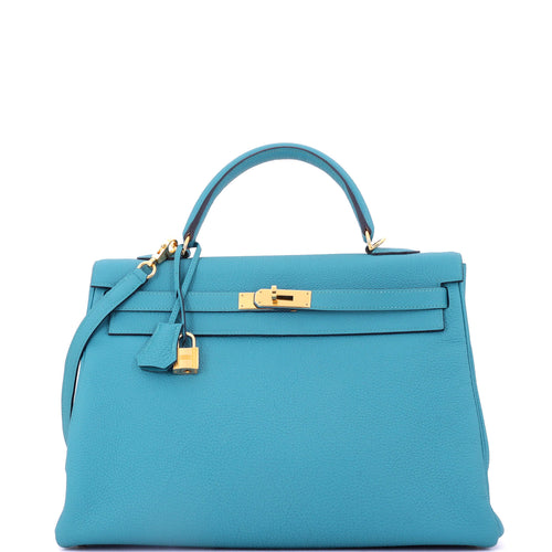 Kelly Handbag Turquoise Togo with Gold Hardware 35