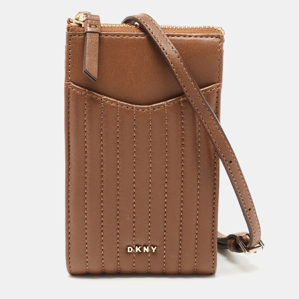 DKNY Brown Leather Phone Crossbody Bag