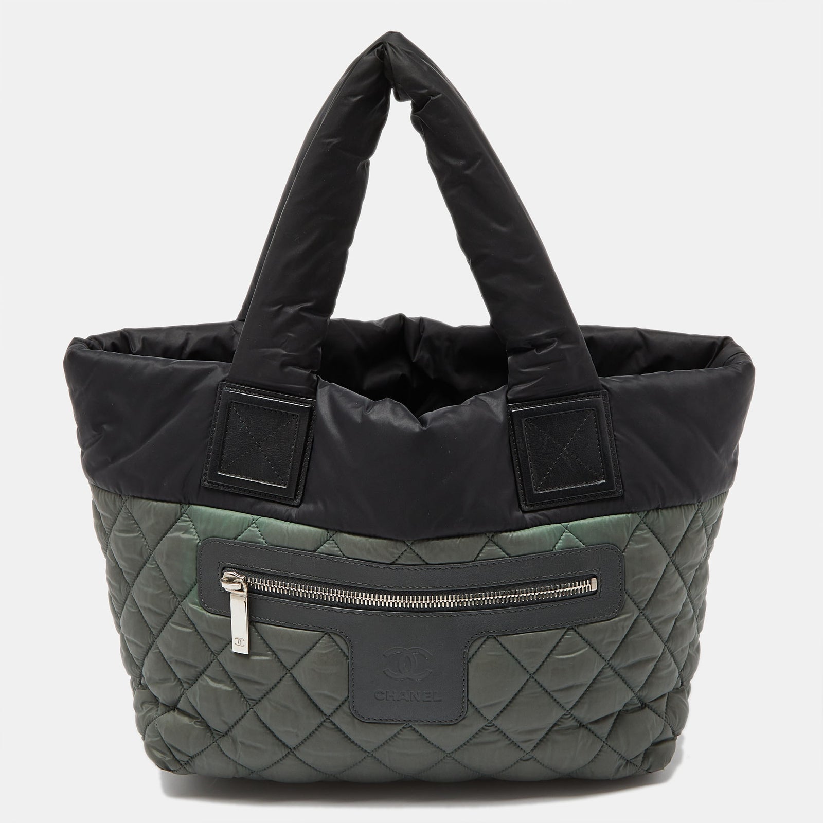 Chanel Green/Grey Quilted Nylon Coco Cocoon Tote