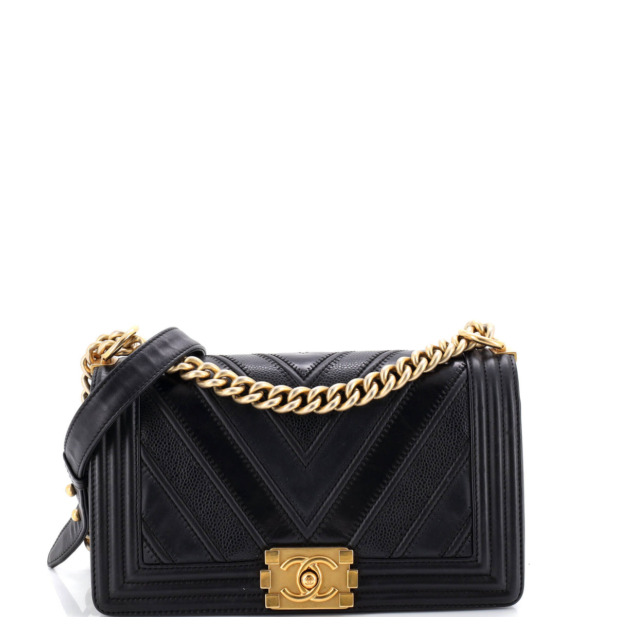 Chanel CHANEL Boy Flap Bag Chevron Calfskin Old Medium