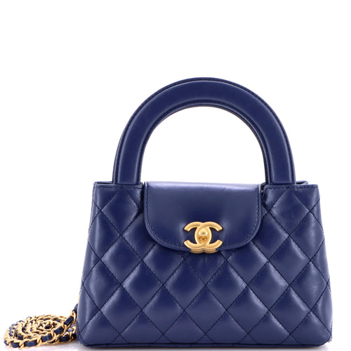CHANEL Kelly Top Handle Shopping Bag Quilted Shiny Aged Calfskin Mini