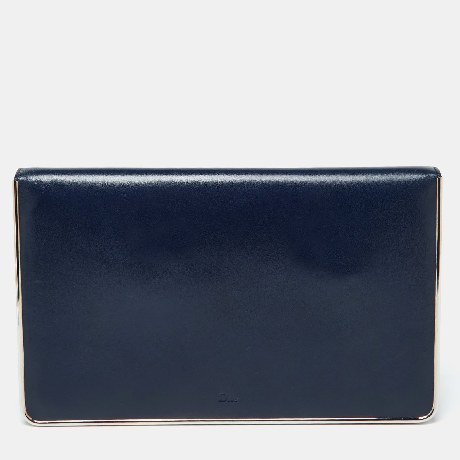 Dior Pochette à rabat en métal et cuir bleu