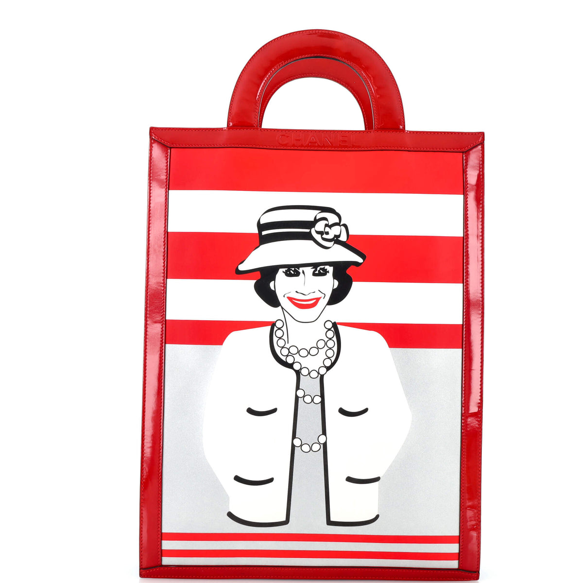 Chanel CHANEL Vintage Portrait Tote Printed Leather and Quilted Patent Tall