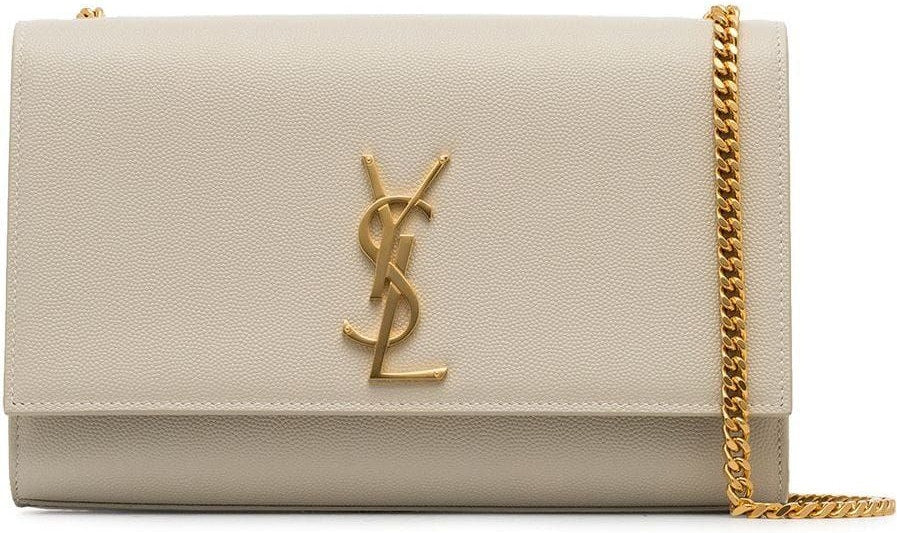 Saint Laurent Women's Kate Logo Plaque Shoulder Bag in Crema Soft | 364021BOW0J9207