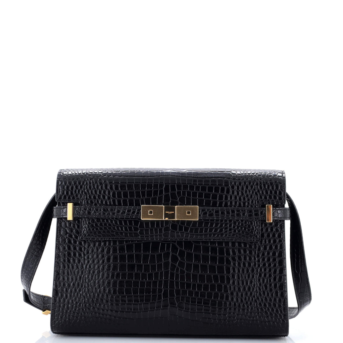 Saint Laurent Manhattan Shoulder Bag Crocodile Embossed Leather Medium