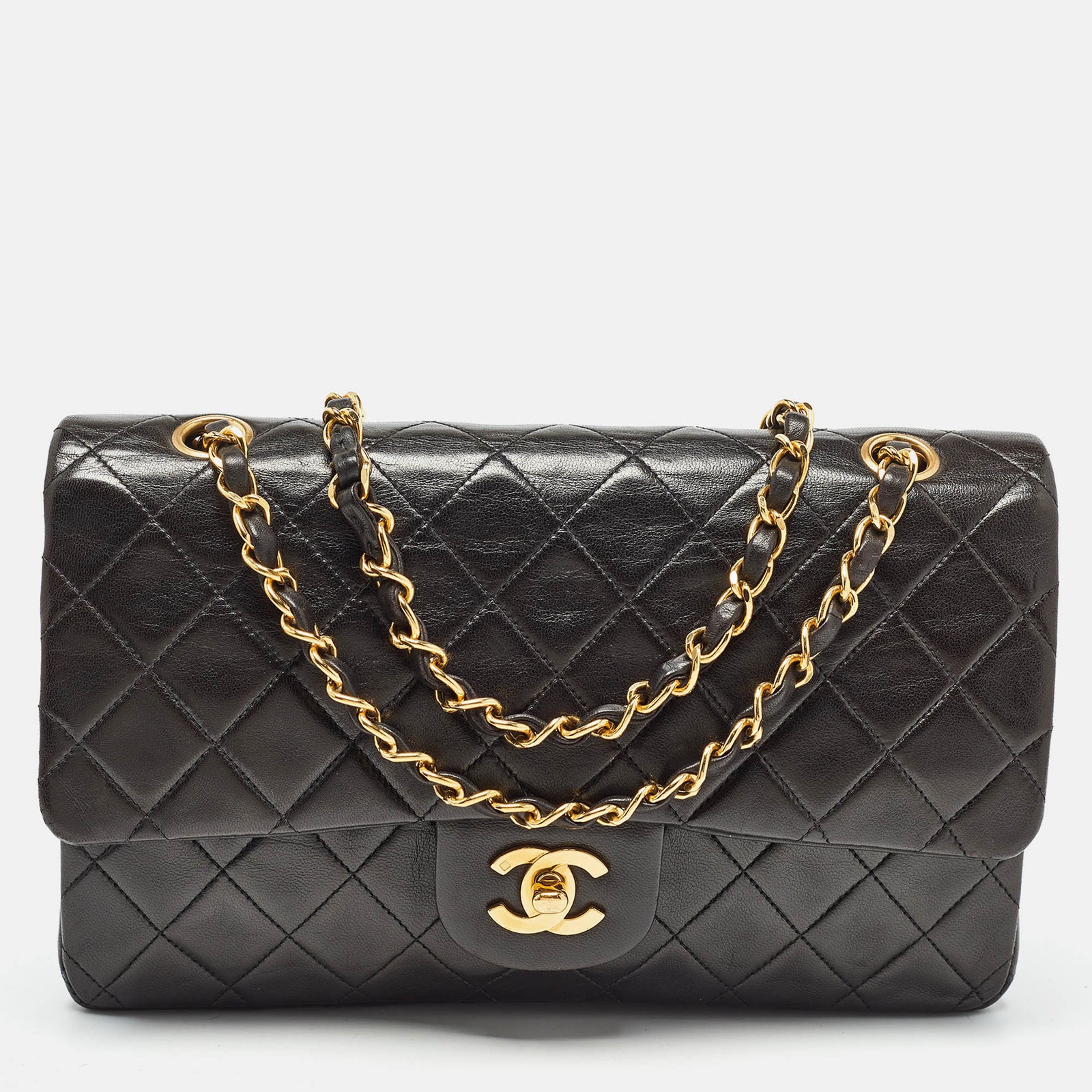 Chanel Black Quilted Lambskin Leather Medium Classic Double Flap Bag