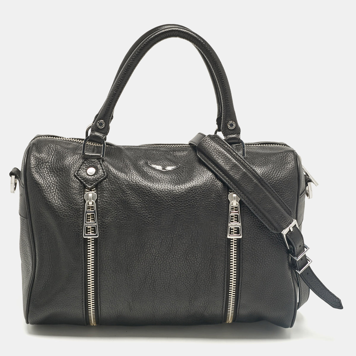 Zadig & Voltaire Black Leather Zip Boston Bag