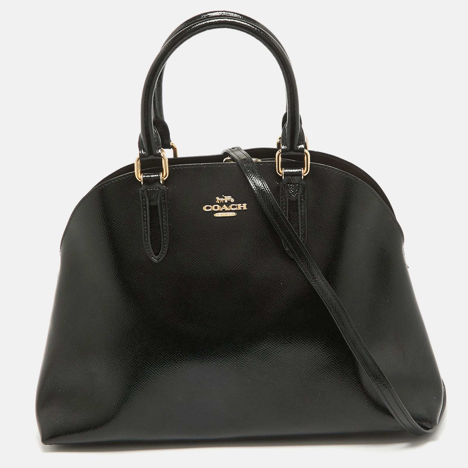 Coach Quinn Dome-Tasche aus schwarzem Lackleder