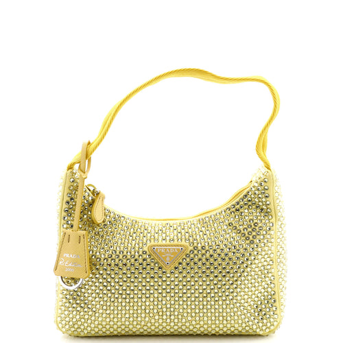 PRADA Re-Edition 2000 Hobo Crystal Embellished Satin Mini