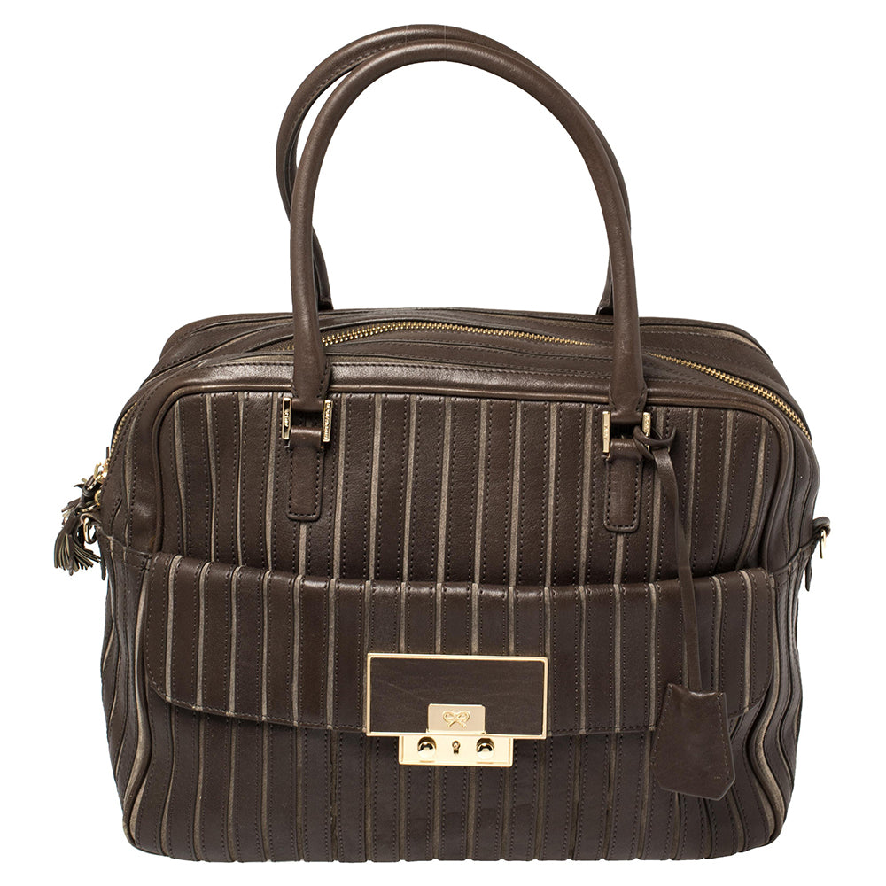 Anya Hindmarch Brown/Grey Leather And Suede Bowling Bag