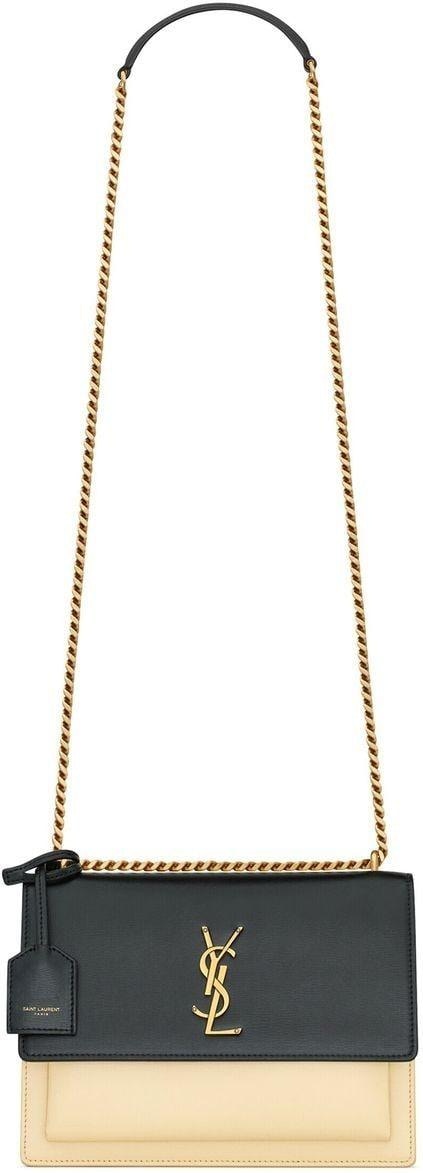 Saint Laurent Women's Sunset Logo Plaque Chain Wallet in Nero/Burro | 442906D42EW1089