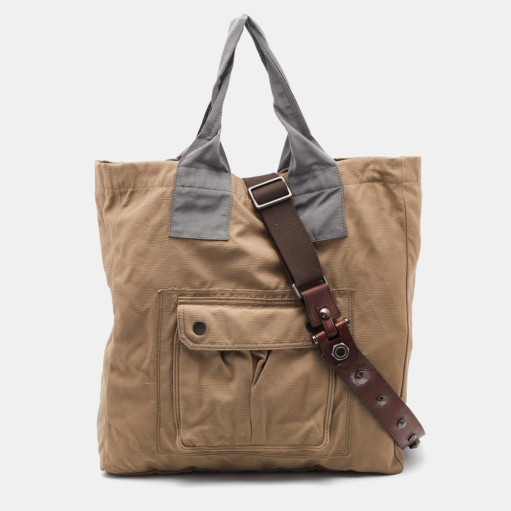 Beige/Grey Fabric Shopper Tote