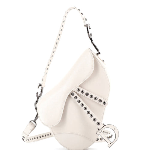 Saddle Handbag with Strap Studded Leather Medium