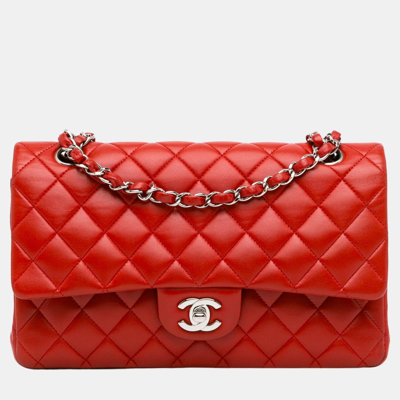 Chanel Red Medium Classic Lambskin Double Flap