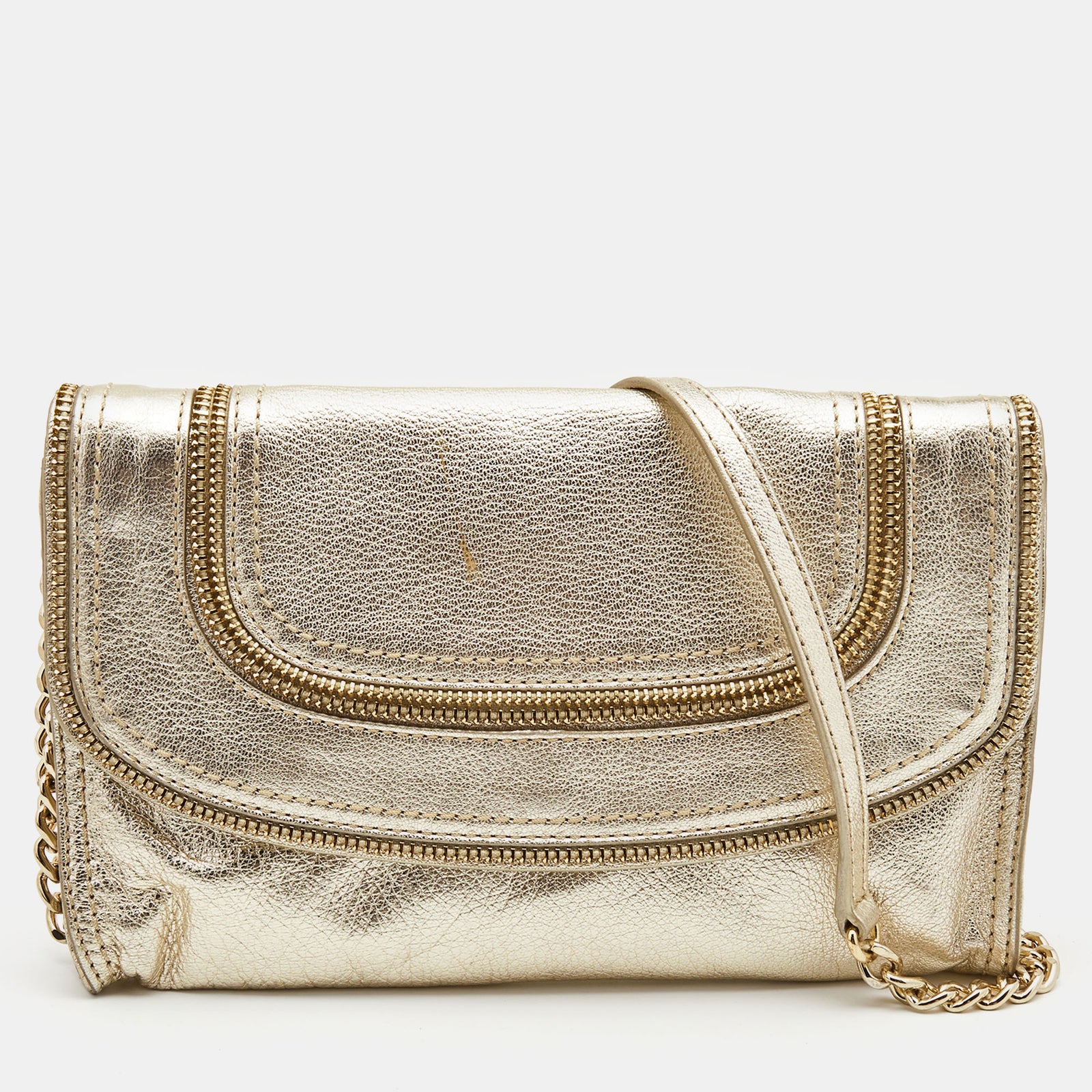 Michael Kors Gold Leather Naomi Clutch Bag