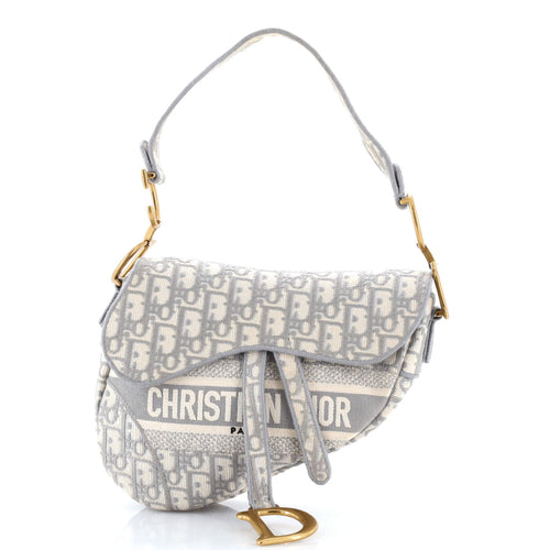 Saddle Handbag Logo Embroidered Oblique Canvas Medium