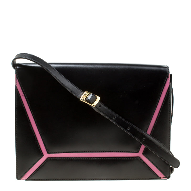 Escada Black/Pink Leather Shoulder Bag