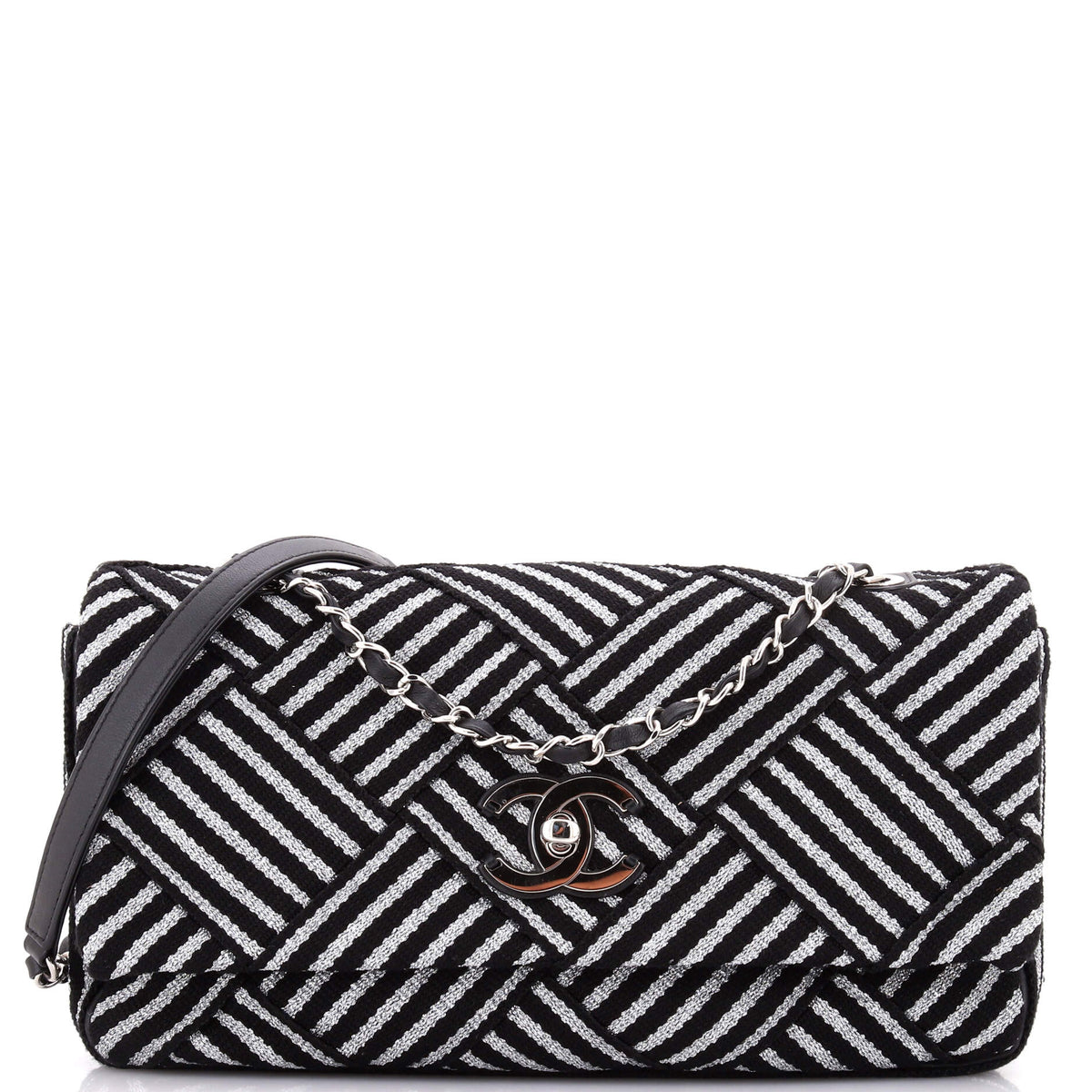 Chanel CHANEL CC Flap Bag Woven Striped Canvas Medium