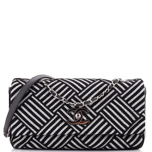 CHANEL CC Flap Bag Woven Striped Canvas Medium