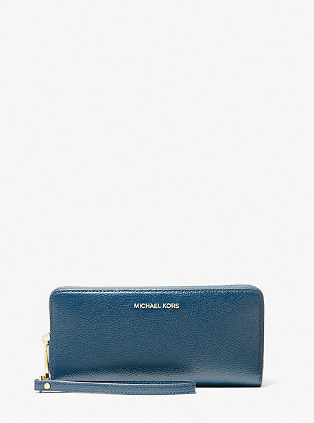 MK Jet Set Travel Large Pebbled Leather Continental Wallet - Blue - Michael Kors