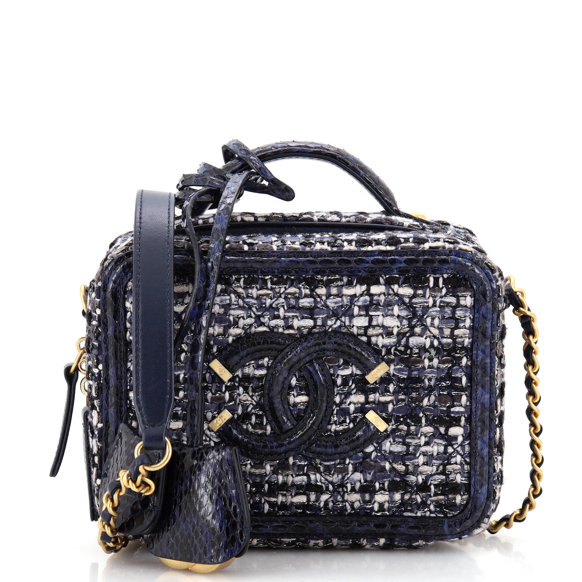 Chanel CHANEL Filigree Vanity Case Quilted Tweed with Snakeskin Small