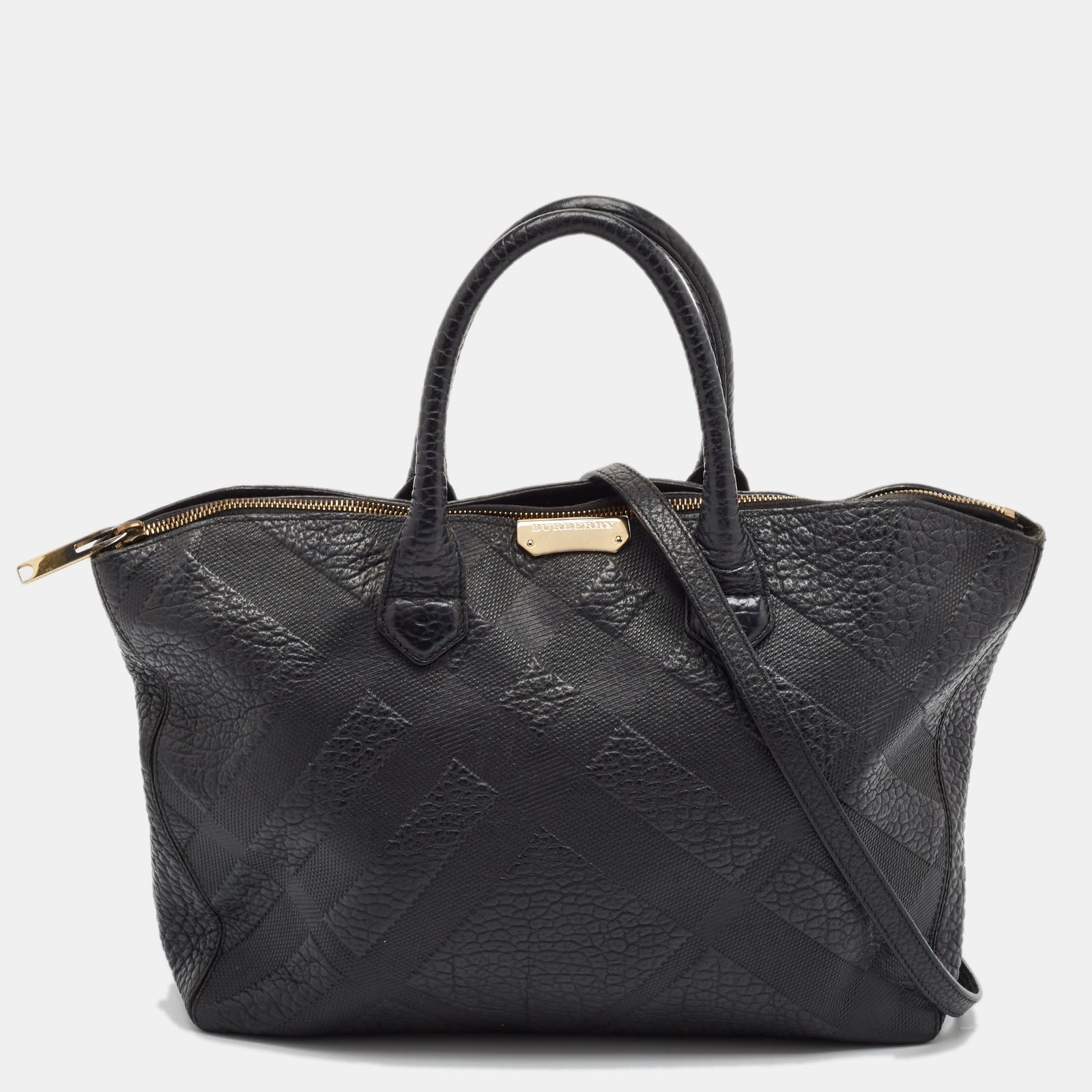 Burberry Black Check Embossed Leather Dewsbury Tote