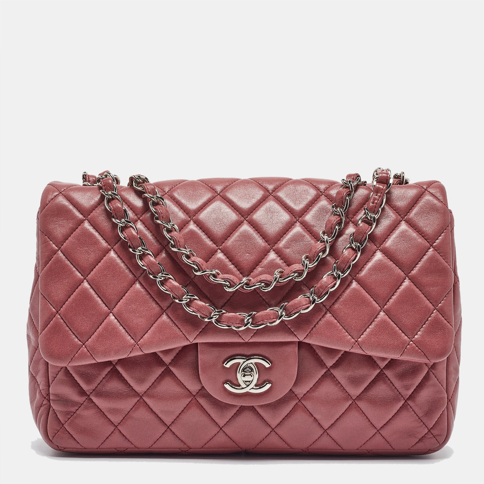 Chanel Sac à rabat classique géant en cuir matelassé rose