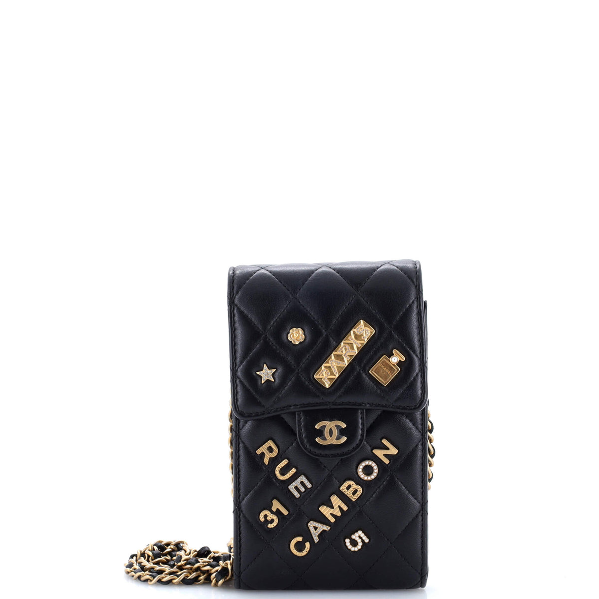 Chanel CHANEL Lucky Charms Flap Phone Holder Crossbody Bag Quilted Lambskin