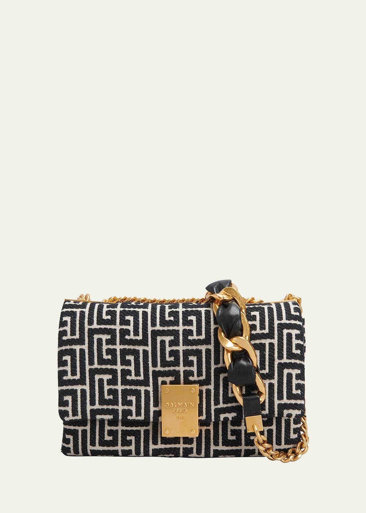 Balmain 1945 Soft Small Shoulder Bag in Monogram Jacquard